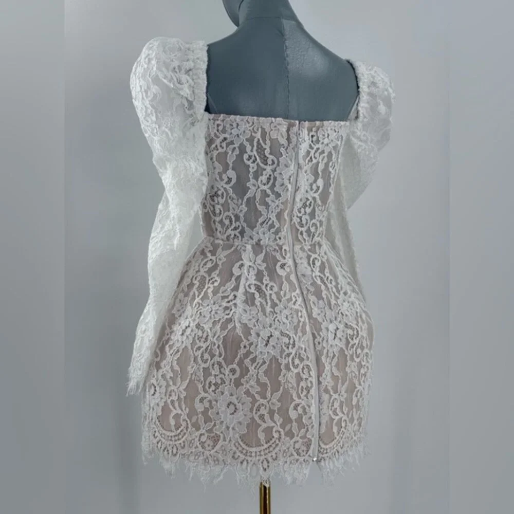 🆕 BRONX & BANCO 🧿 NWOT Colette Lace Long Sleeve Mini Dress, White Sz S / US 4